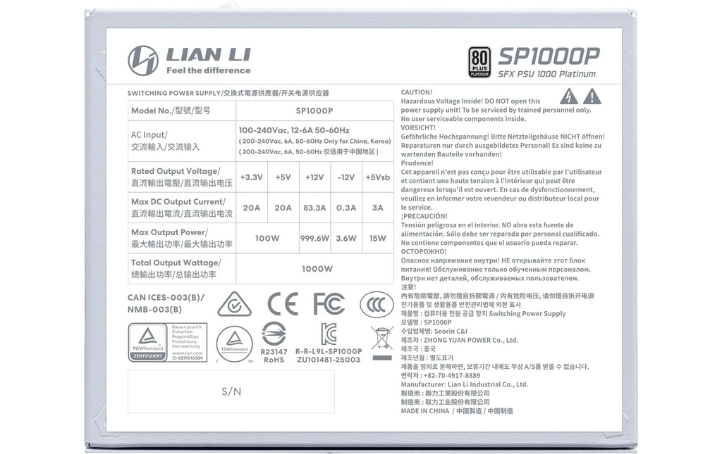 Netzteil Lian Li SP1000, ATX3.1-6