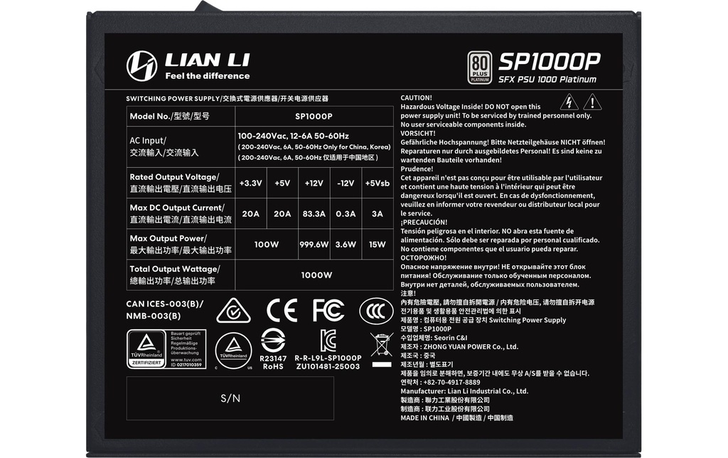 Netzteil Lian Li SP1000, ATX3.1-6