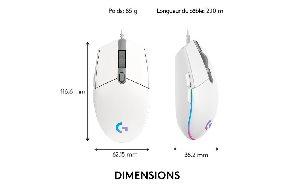 Logitech G203 Lightsync Gaming Mouse white-4