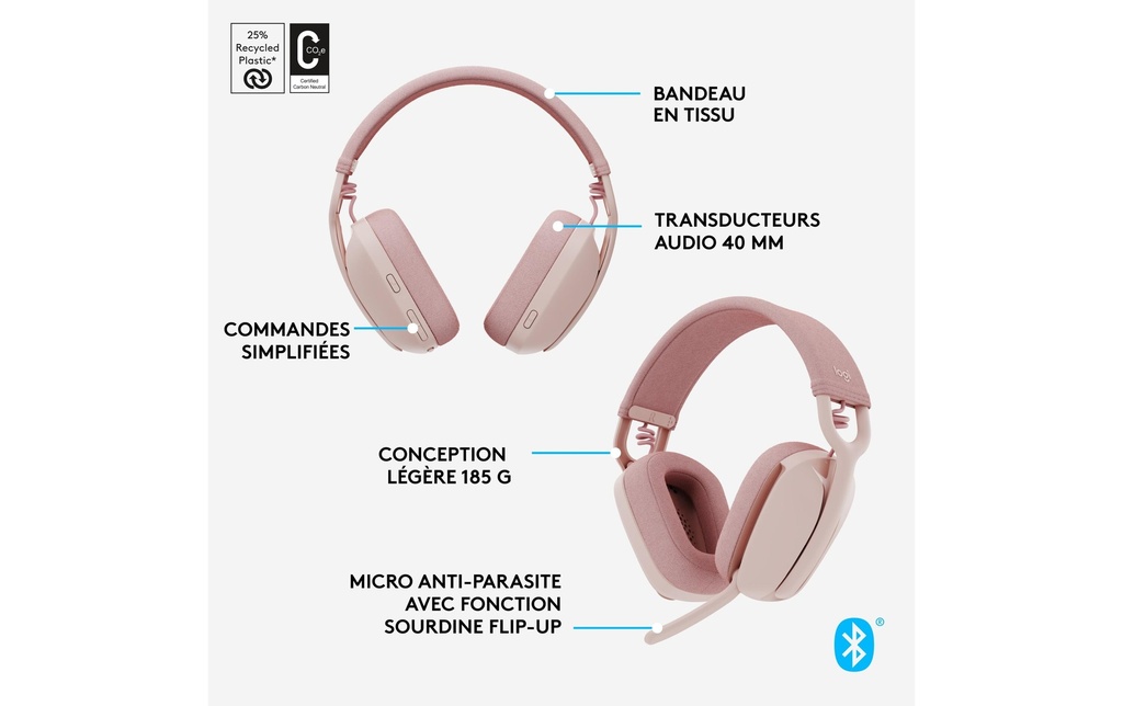 Logitech, Headset Zone Vibe 100 Rosa-7