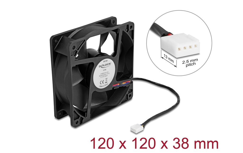 Delock Gehäuselüfter 120xx120x38mm, 12V-1