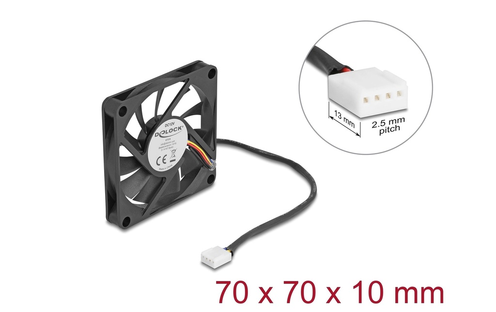 Delock Gehäuselüfter 70x70x10mm, 12V-1
